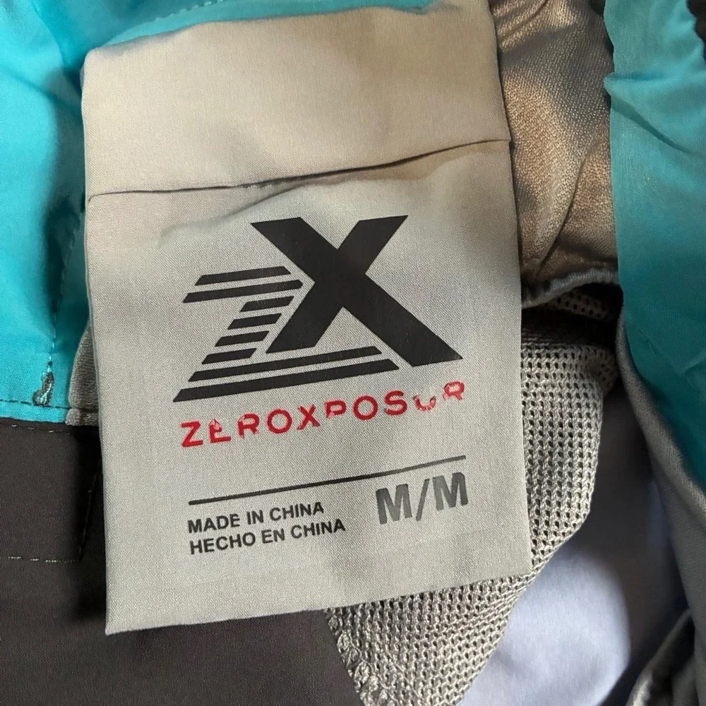 ZeroXposur Mens Swim Trunks Teal Black Grey Striped Board Shorts Size Medium